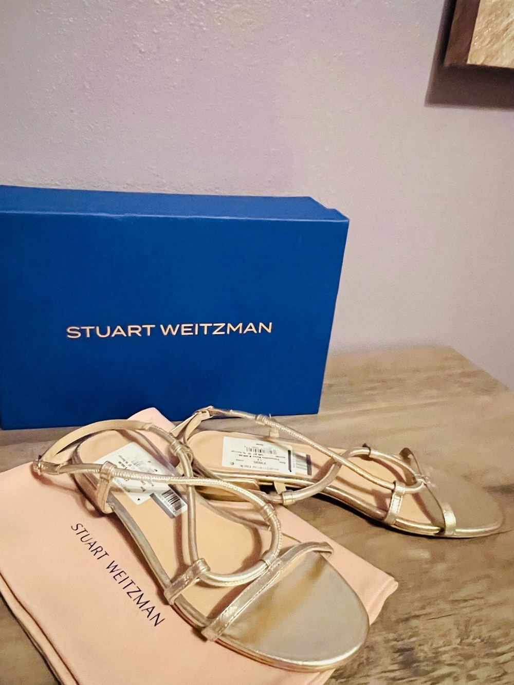 Stuart Weitzman Metallic Gold Strappy Sandals